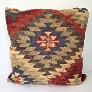 Pottery Barn Kilim Pillow 18" x 18" Wool Blend Feather Filled Southwestern Aztec